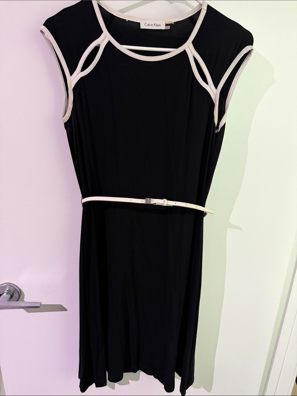 Calvin Klein Black Dress with White Trim and Belt
